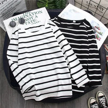 Black Striped Women Long Sleeve T-shirt